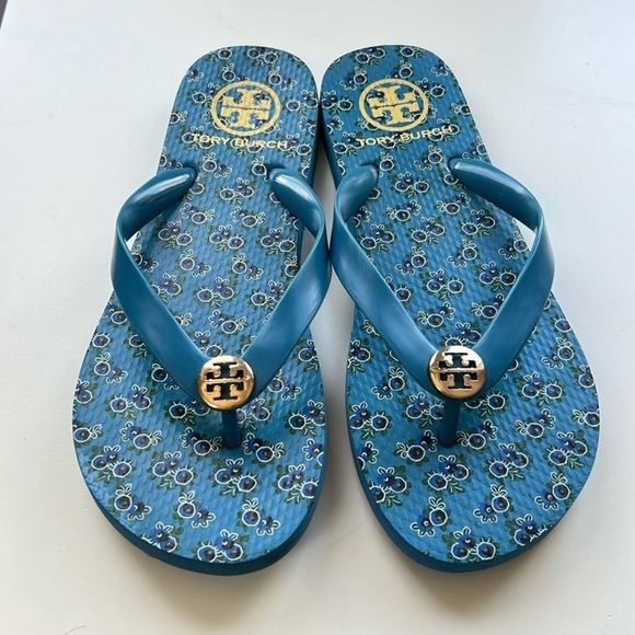 Tory Burch Blueberry Print Flip Flops Blue Size 7 - Picture 1 of 2